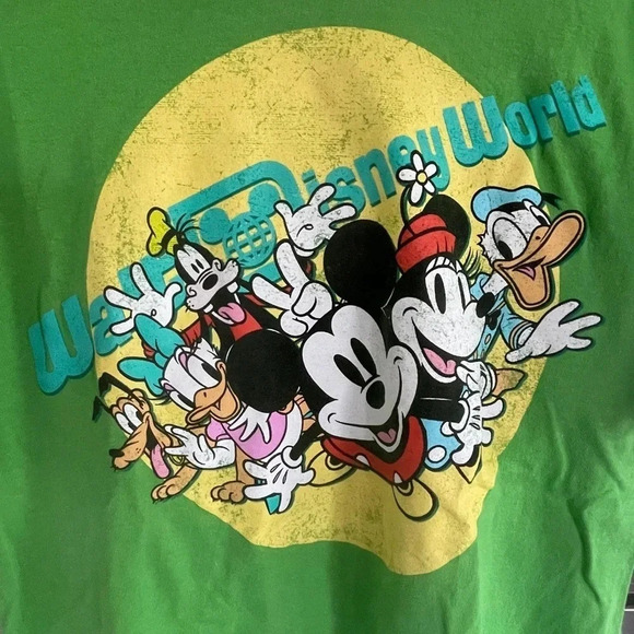 Disney Walt World Mickey Mouse Tee Adult Shirt Size Medium Green 100% Cotton - Picture 4 of 5